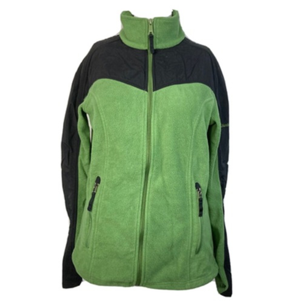 Columbia Jacket Womens Sz Medium Green Black‎ Fleece Zip Full Zip Pockets